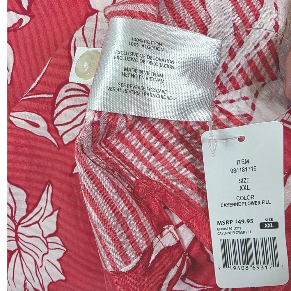 GAP Hawaiian Floral Print Button-Up Shirt Men's‎ XXL Red Short Sleeve Tropical